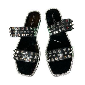 Black Studded Jelly Slide Sandals -Lauren Lorraine